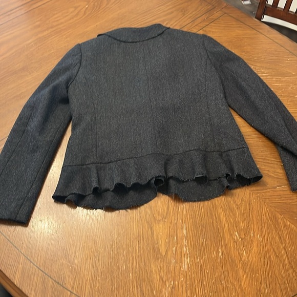 J.Crew 100% midnight blue dark gray wool raw hem ruffle trim blazer size 2 - Picture 2 of 8